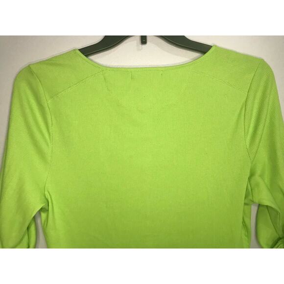Lauren Ralph Lauren Womens Green Henley Knit Top Large Scoop Neck Roll Tab - Picture 4 of 7